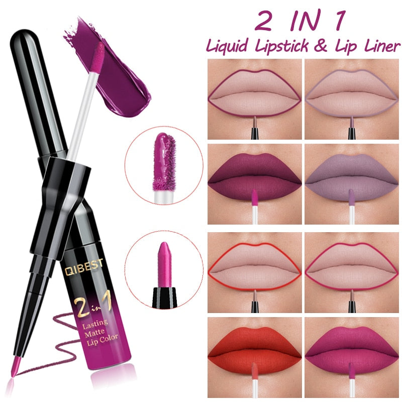 2 in 1 Liquid Lipstick & Lip Liner - Waterproof Long-Lasting